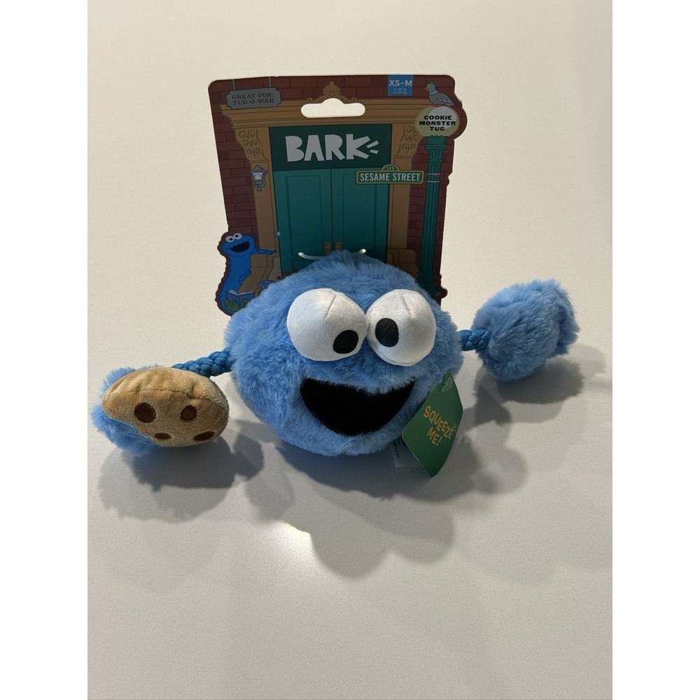 BARK Cookie Monster Tug Dog Toy XS-M Squeaker Crinkle Sesame Street 212606